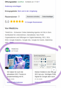 Screenshot von Google Business Profil Posts